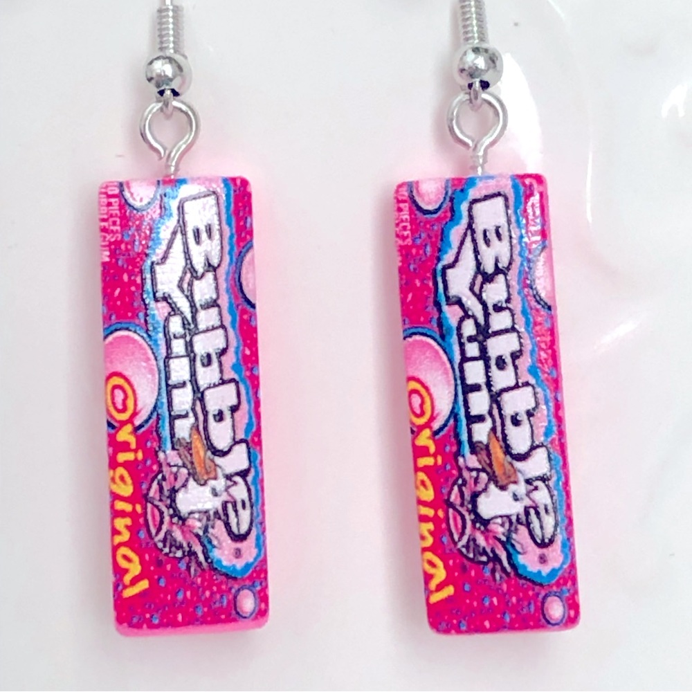 New Bubble Yum Gum Candy Dangling Oversized Handmade Earrings Kids Funny Party